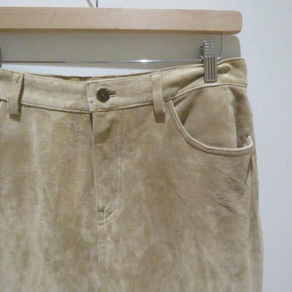 VINTAGE EDDIE BAUER Seattle Suede Washable Leather Midi Skirt Sz 10 Boho Granola - Picture 4 of 14